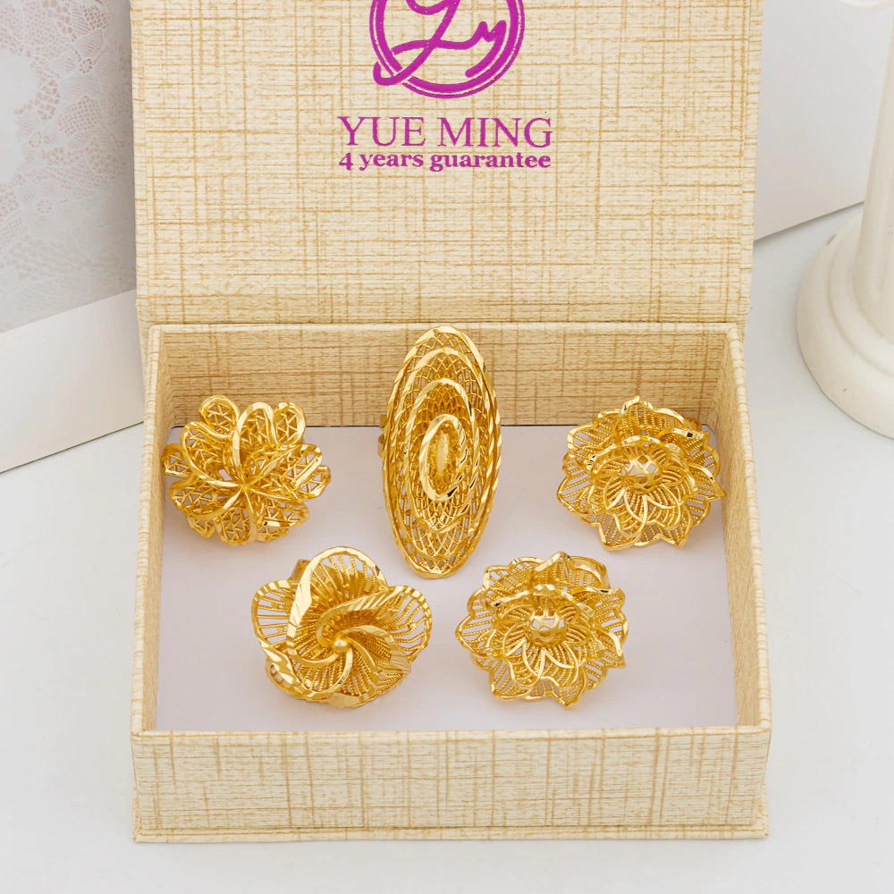 Wedding Rings Italian Gold Plated Jewelry Set Unique Finger Ring Women Big Style Flower Elegant Rings Jewellery Sets Adjustable Ring Gifts 230713