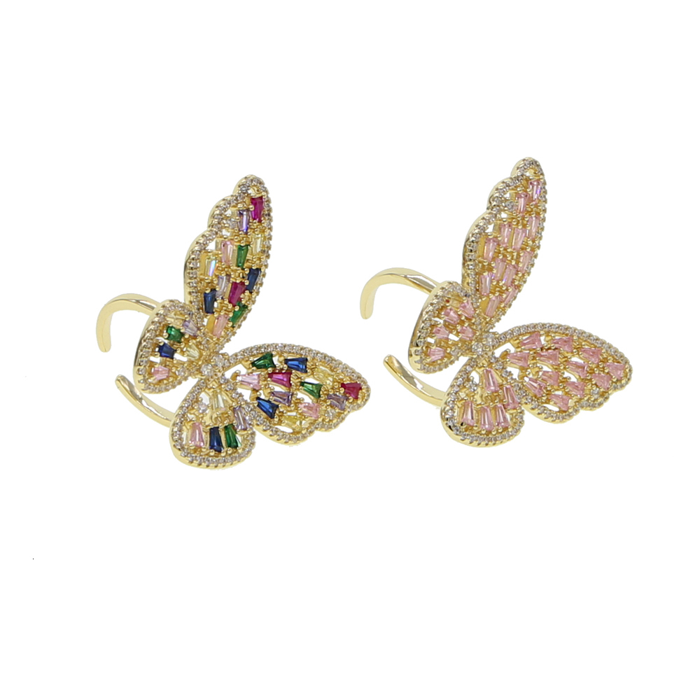 Wedding Rings rainbow colorful cz paved cute animal butterfly finger ring pastel color Open adjustable women Knuckle midi resizable jewelry 230713