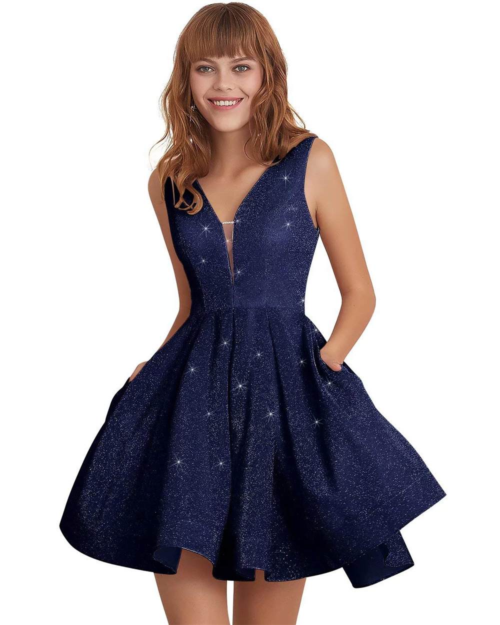 Short Homecoming Dresses Deep V-Neck Beading Lace-up Pockets A-Line Party Gowns Princess Plus Size Mini Birthday Prom Graudation Cocktail Party Gowns 