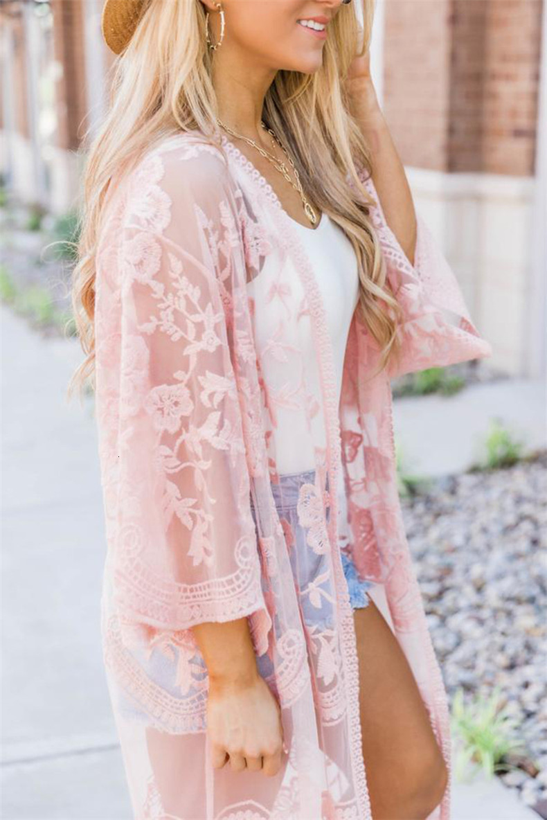 Women's Swimwear Summer Women Lace Crochet Bikini Lady Cover Up Kimono Cardigan Swimwear Kaftan Bathing Suit Long Sleeve Vacation Beach Dress 230
