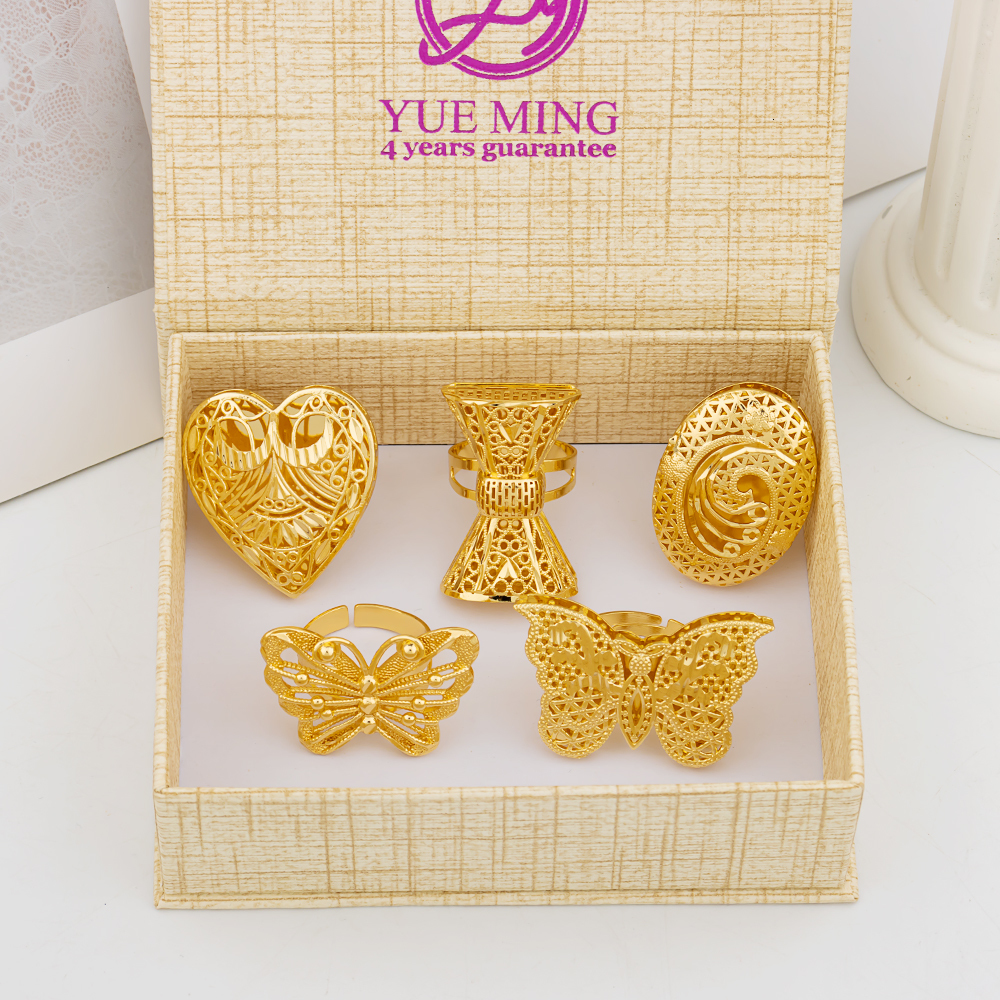 Wedding Rings Italian Gold Plated Jewelry Set Unique Finger Ring Women Big Style Flower Elegant Rings Jewellery Sets Adjustable Ring Gifts 230713