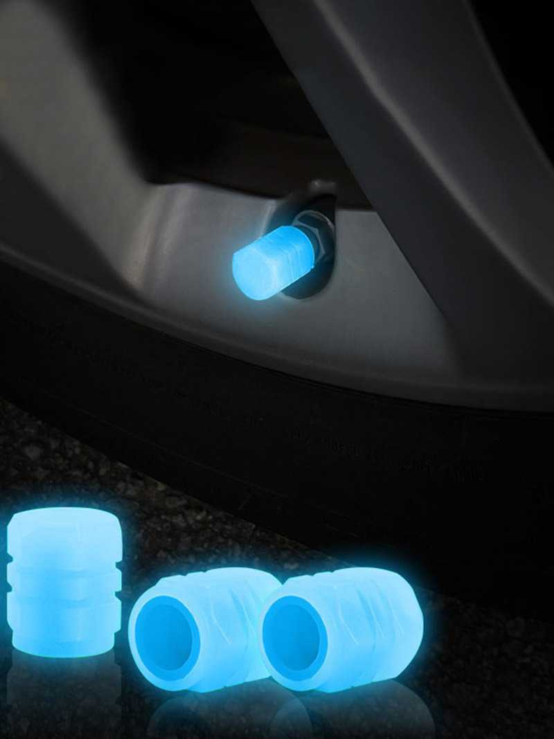 4pcs Luminous Car Tire Valve Caps Auto Motorcycle Night Glowing Tyre Rim Valve Stem Caps Covers Decor Car Accessories Pink Blue