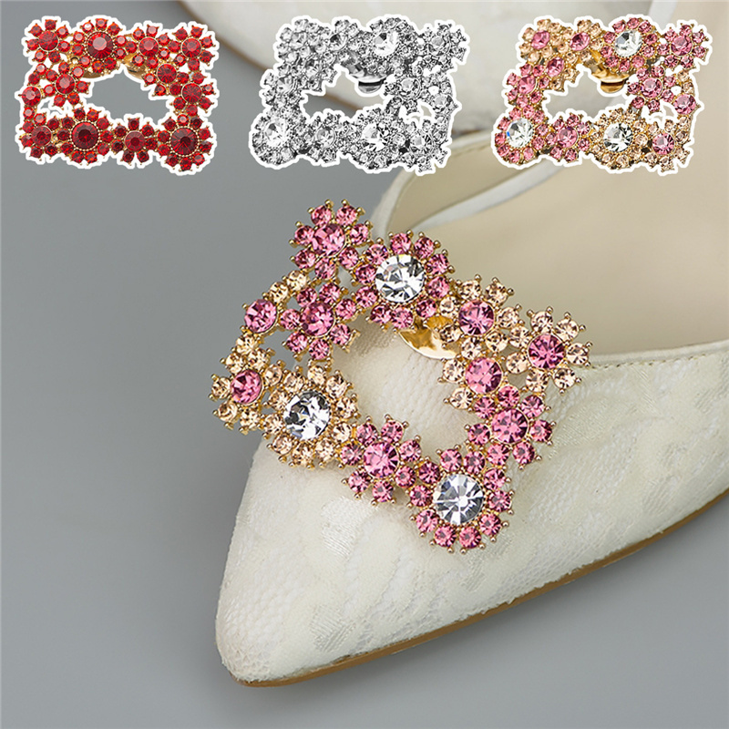 Shoe Parts Accessories Detachable Shoe Clips Flower Square Rhinestones Shoe Embellishment Wedding Pumps Decoration for Shoe Bag Dress Accessories 2 Pc