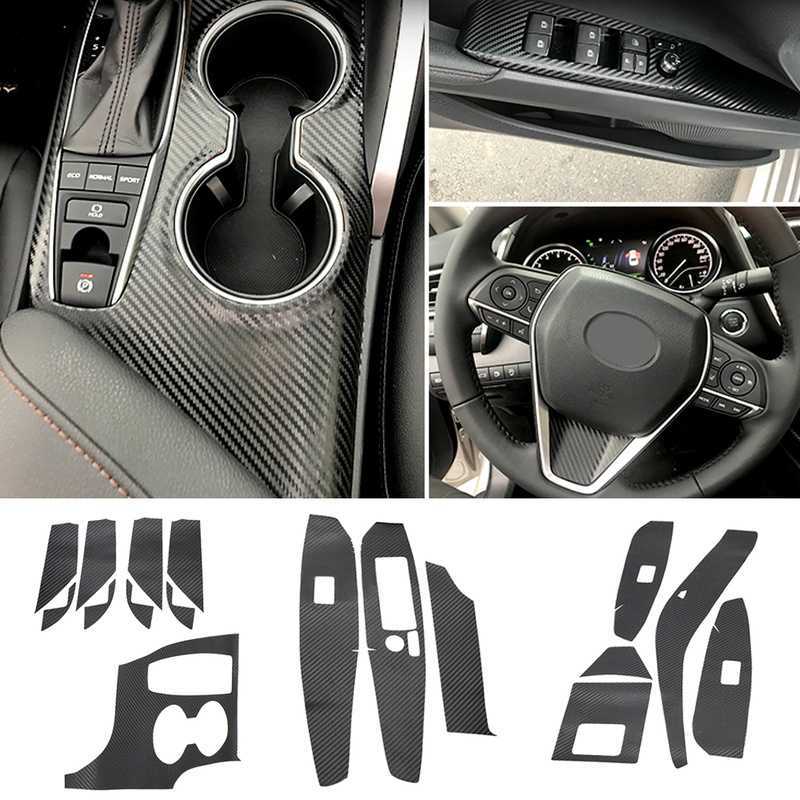 Car Interior Kits Trim Stickers Black Carbon Fiber Style 3D Car Stickers Film Decor Accessories for Toyota Camry 2018-2021 LHD