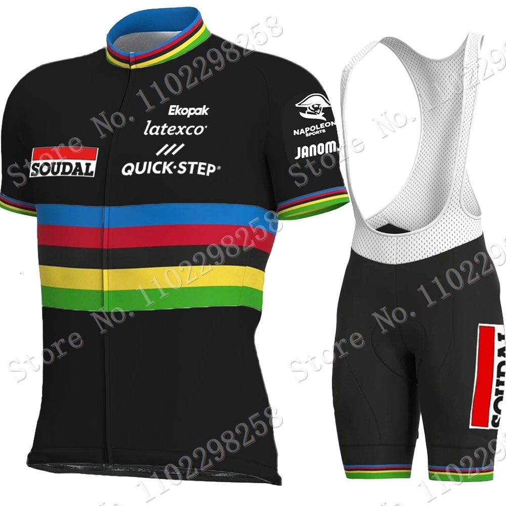Cycling Jersey Sets Maillot Soudal Quick Step World Champion Set Clothing Road Bike Shirts Suit Bicycle Bib Shorts MTB Wear Ropa 230712