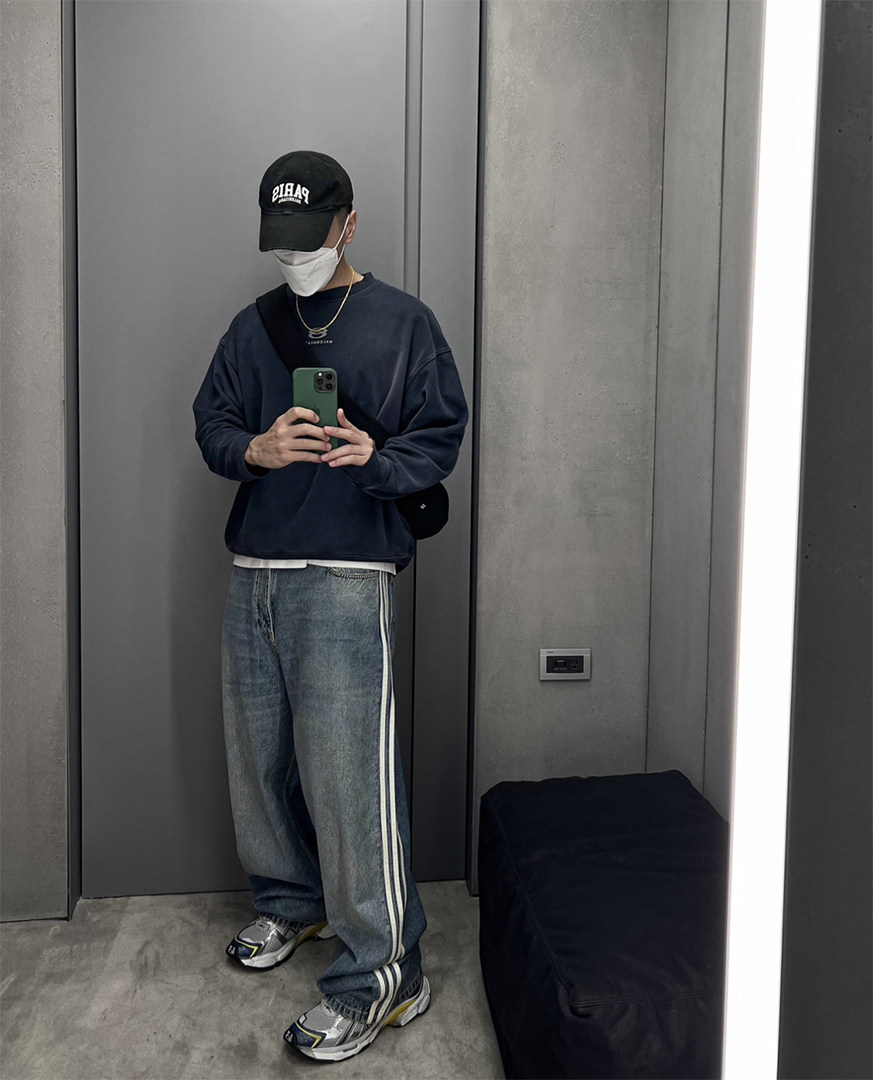 Men's Jeans Washed Jeans for Men Blue Pants Washed Straight Denim Jeans Loose Fit Striped Baggy Wide Leg Flared Jeans Men Streetwear