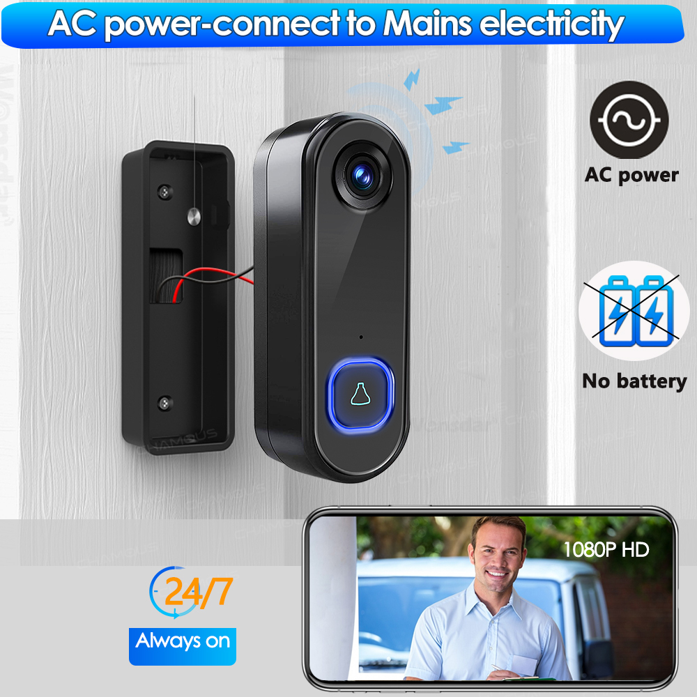 Doorbells TUYA Video Doorbell WiFi Wireless Outdoor Door Bell Camera AC DC Power 1080P Phone Waterproof IP65 Alexa Google Home 230712