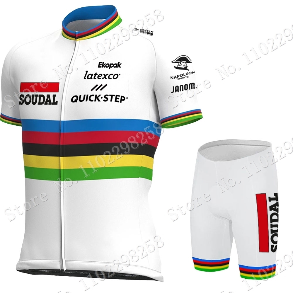 Cycling Jersey Sets Maillot Soudal Quick Step World Champion Set Clothing Road Bike Shirts Suit Bicycle Bib Shorts MTB Wear Ropa 230712