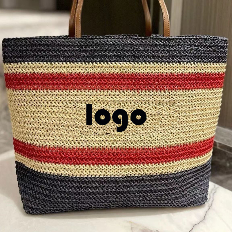 Evening Bags Beach vacation bag Straw woven colored bag Large capacity summer contrast vacation bag in Bohemian style 230712