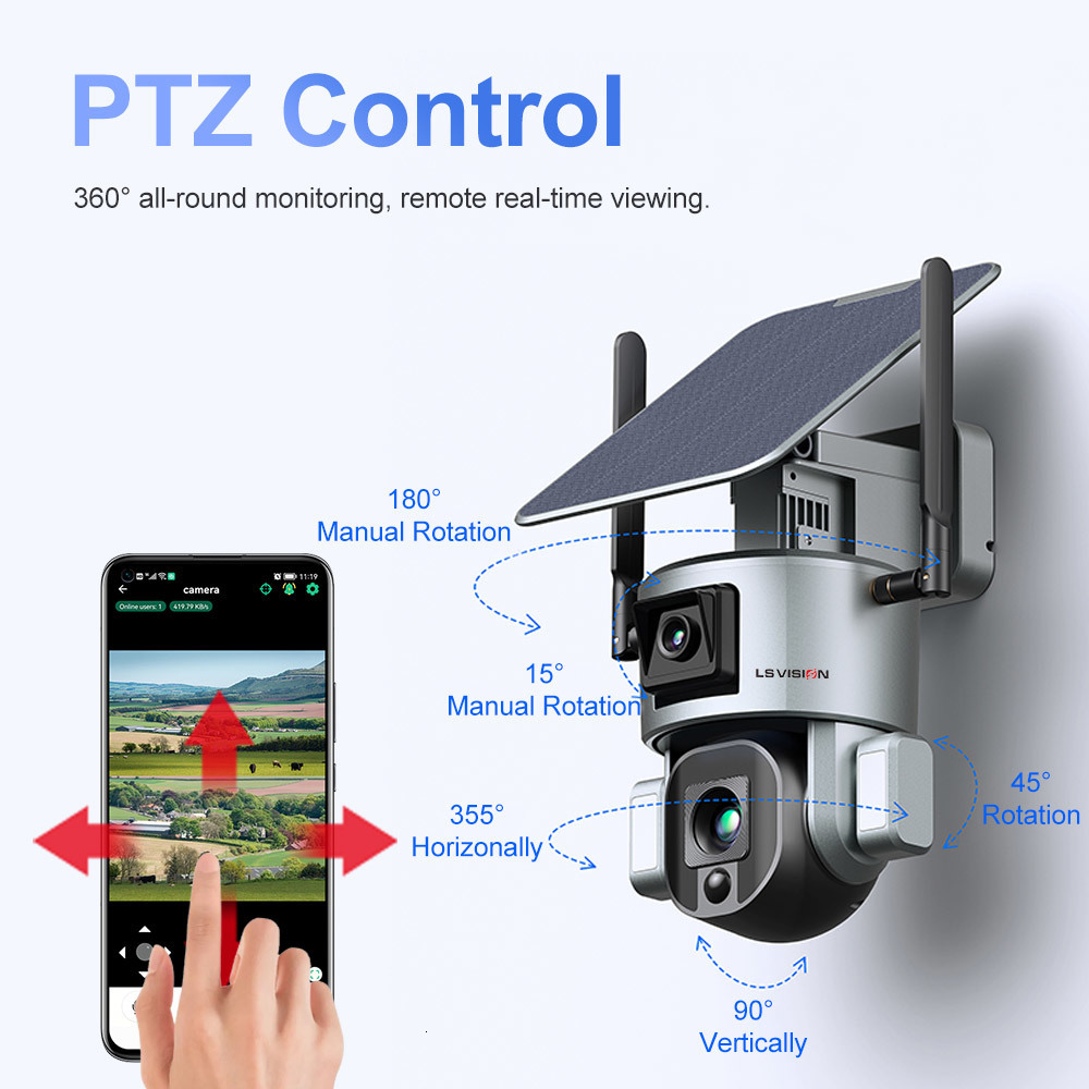 IP Cameras LS VISION 4K 4G Wireless Solar Camera 8MP WiFi Dual Lens 4X 10X Optical Zoom With Panel Humanoid Tracking PTZ Security Cam 230712