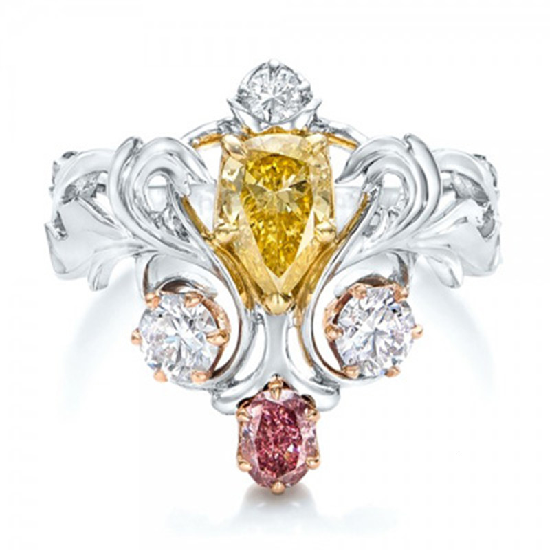 Wedding Rings Yellow Pink White Three Colors CZ Zircon Fashion Ring Wedding Rings For Women Birthday Stone Gifts Female Party Finger Ring 230713
