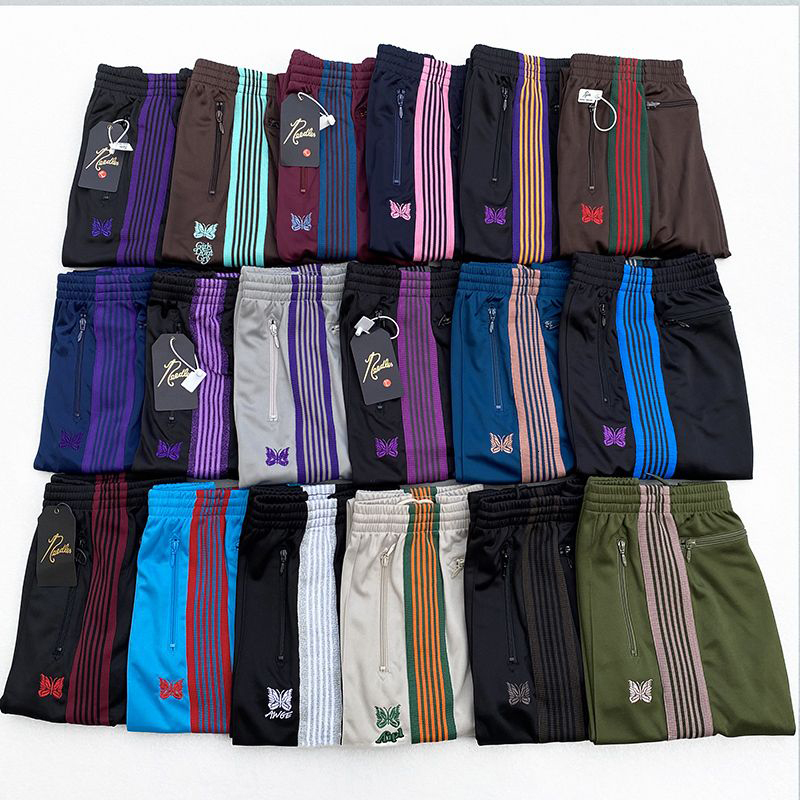 Mens Pants ss AWGE Needles Sweatpants Men Women 1 Quality Embroidered Butterfly Stripe Trousers 230712