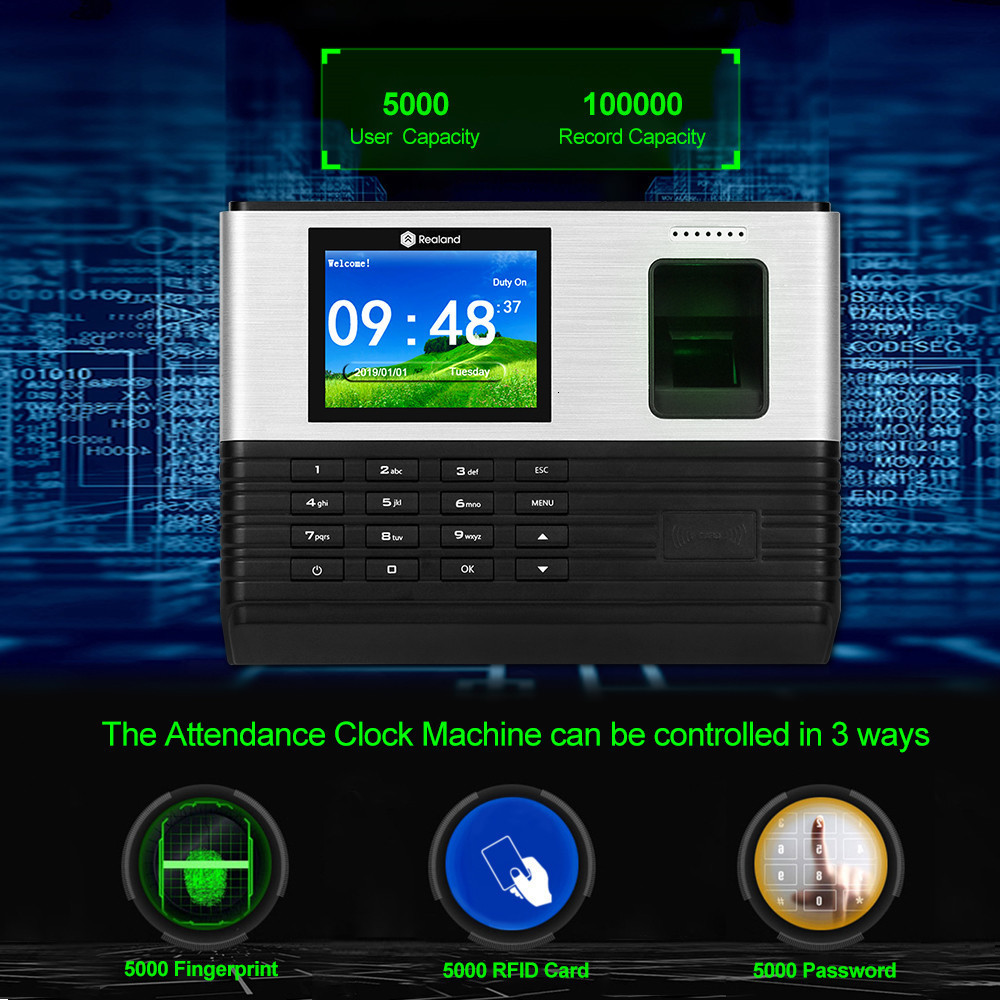 Recognition System Realand 2 8inch TCP IP WIFI Biometric Fingerprint Attendance Machine RFID Employee Check in Time Clock Recorder Password 230712