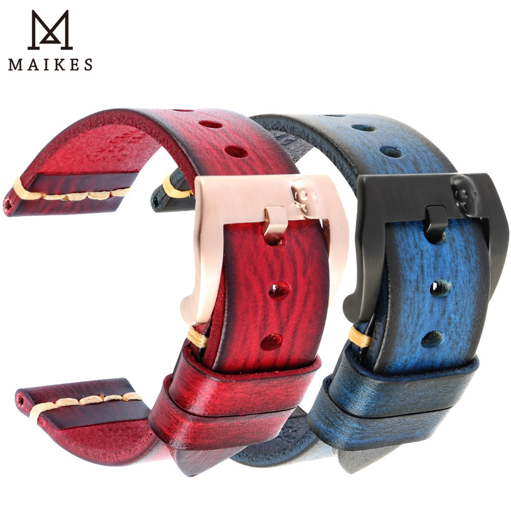 Watch Bands MAIKES Handmade Italian Leather Band 18mm 19mm 20mm 21mm 22mm 24mm Vintage Strap For Panerai Watchband 230712