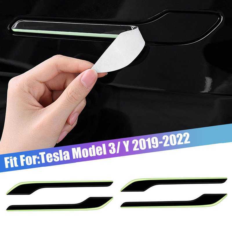 4Pcs Luminous Car Door Handle Protector Stickers Door Handle Anti Scratch Decor Strip Accessories for Tesla Model 3/ Y 2019-2022