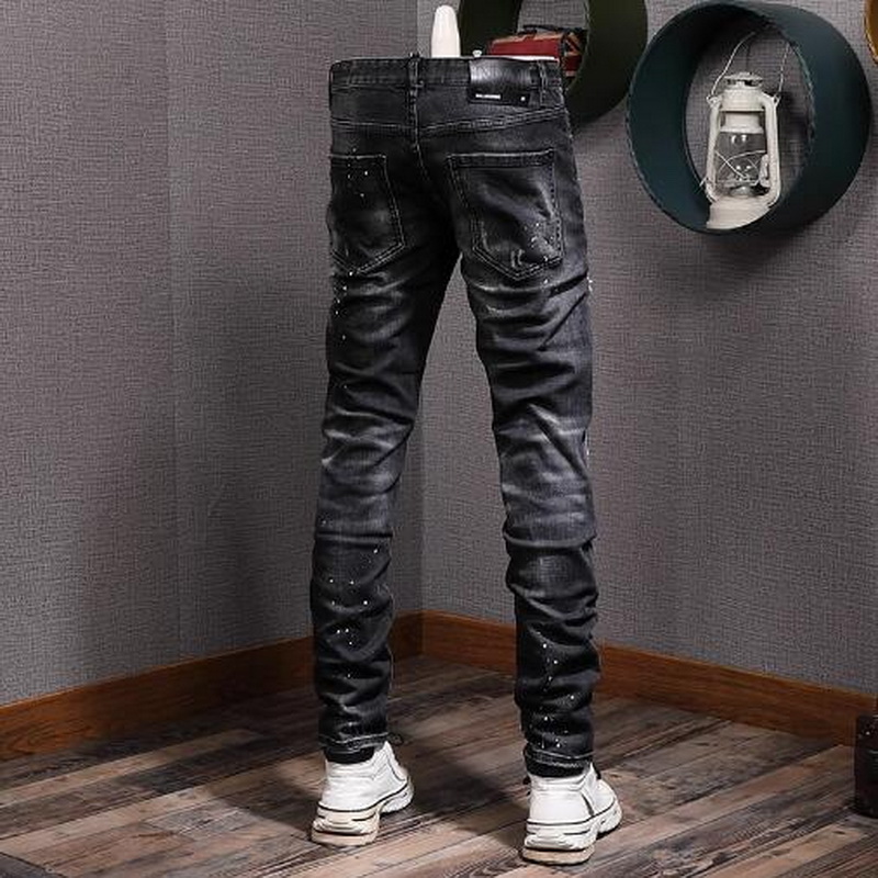 Men Cowboy Trousers US Euro Accent Damaged Jeans Skater Fit Rip Denim