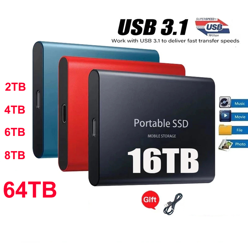Hard Drives External SSD 2TB Hard Drive Type-C USB 3.1 4TB 6TB 16TB 30TB 64TB Portable SSD Hard Disk for Laptop Desktop Flash Memory Drive 230713
