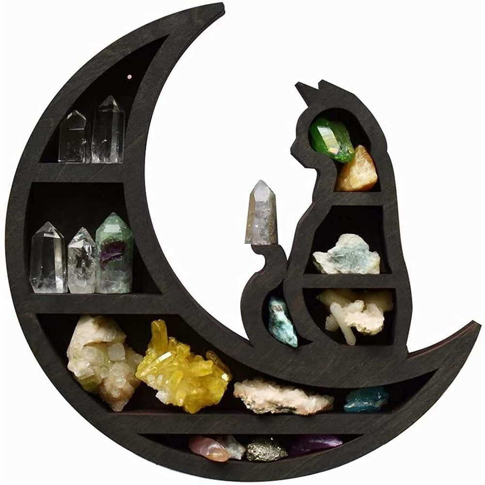 Novelty Items 1pcs Moon Cat Elf Crystal Rack Small Ornaments Shelf Model Storage Stone Home Wall Decorations 230713