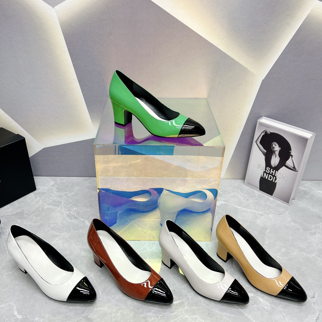 Pointed toe splicing thick heel shoes Star style classic fashion medium heel comfort shoes design platform designer factory shoebox, White
Pointed toe splicing thick heel shoes Star style classic fashion medium heel comfort shoes design platform designer factory shoebox, White