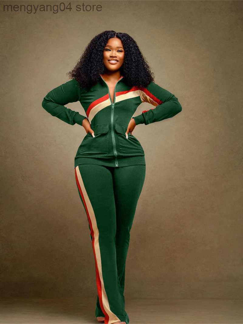 Women's Two Piece Pants Casual Tracksuit Women Two 2 Piece Set Outfits Autumn Clothing Zip Up Patchwork Top and Pants Suit Streetwear Woman Match