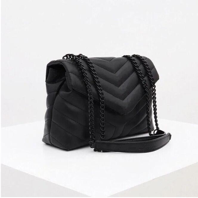 New Luxury Women's Bags Handbag Shoulder Bag Designer Seam Leather Ladies Metal Chain Black Clamshell Messenger Chain Bags