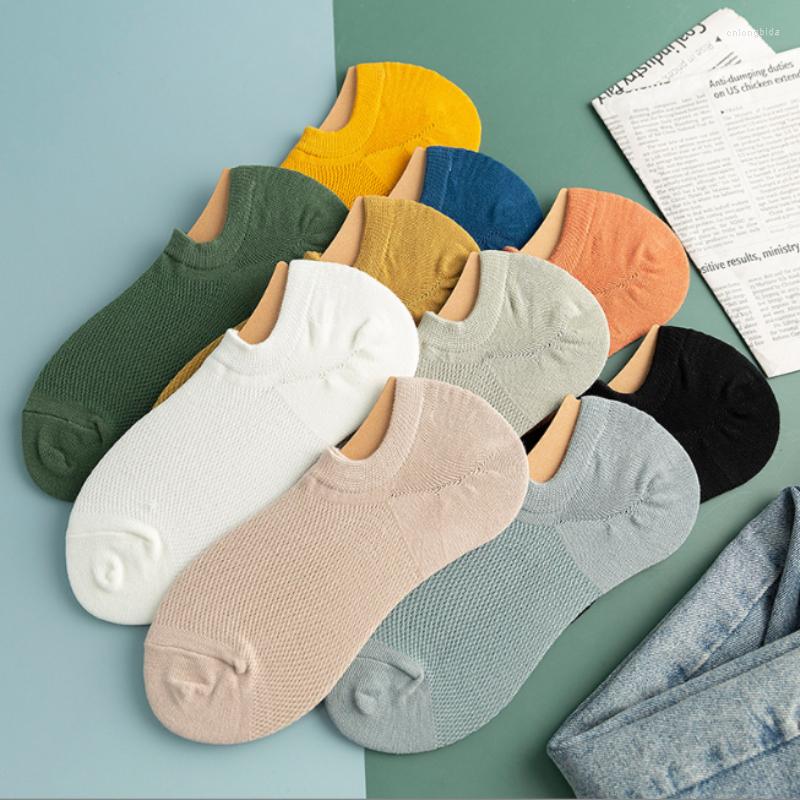 Mens Socks 5 Pair Set Cotton Mesh For Men No Show Invisible Low Cut Summer Silicone Thin Sock Non-Slip Breathable Ankle Comfortable