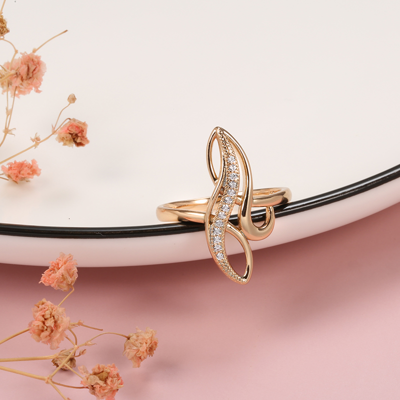 Wedding Rings Elegant Geometric Texture Natural White Zircon For Women 585 Gold Party Personality Fashion Fine Jewelry 230714