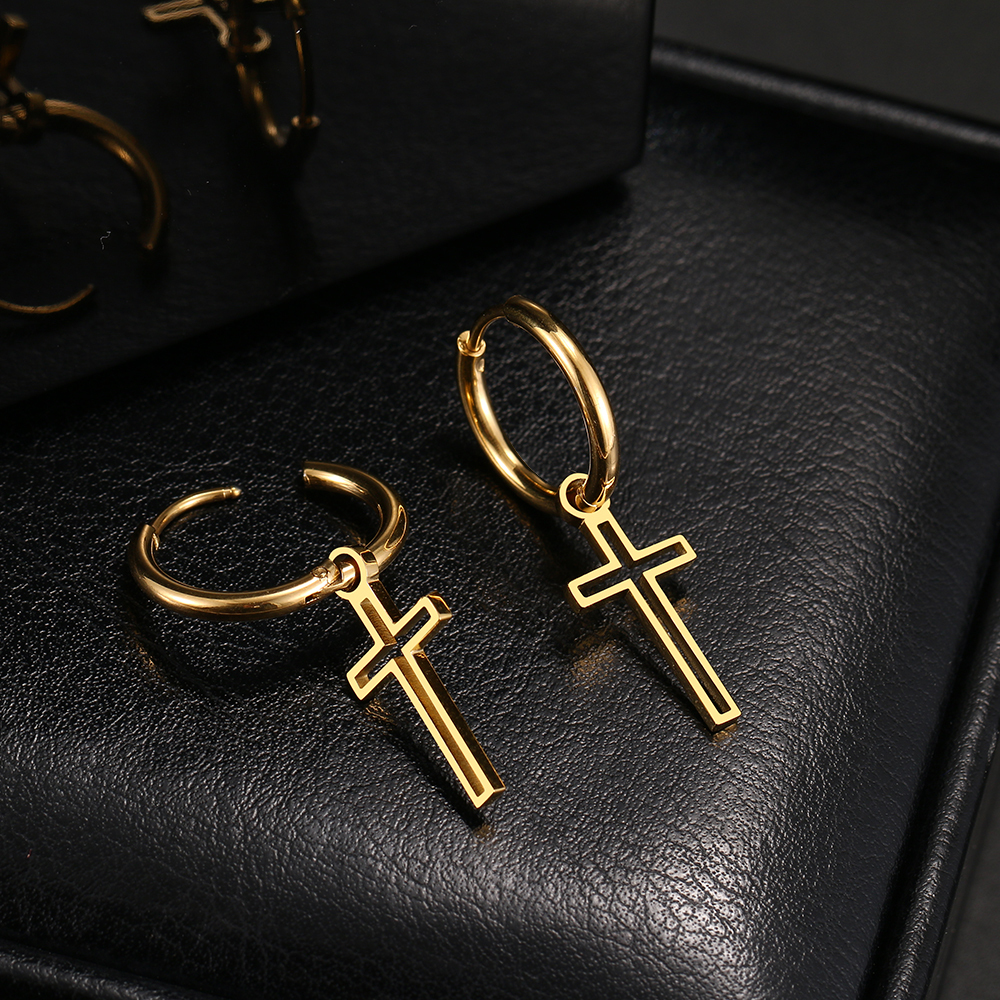 Stud Stainless Steel Earrings Gothic Cross Plated Hoops Trend Charm For Women Jewelry Gifts 230714