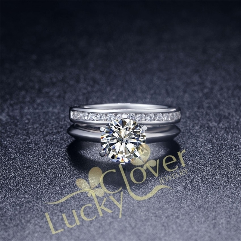 Wedding Rings TRS02 Wax setting 3 Carat NSCD Synthetic Gem wedding ring set bridal set engagement ring set for women With packing 230713