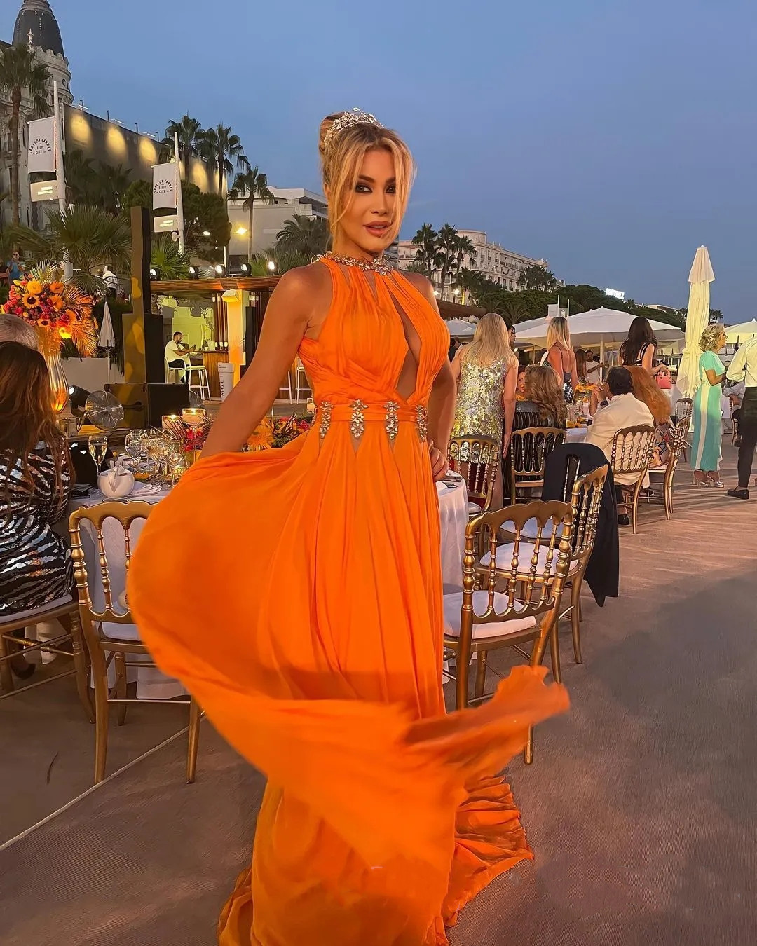 Orange Sexy Chiffon A E Prom Party Dresses For Women High Neck With Sparkly Beaded Or Length Formal Birthday Evening Gowns Mal Mal
