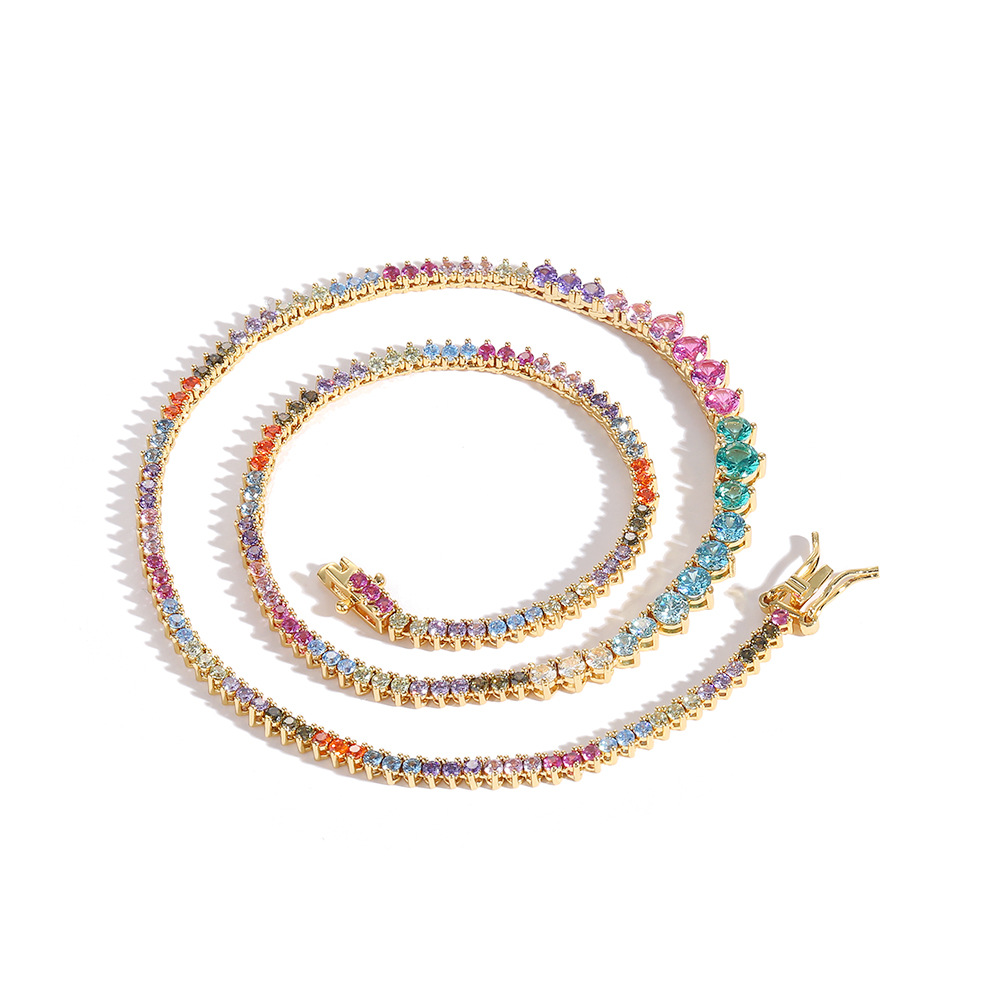 Hip Hop Colorful 5A Zircons Tennis Chain Necklace Men Women Collar Choker Jewelry