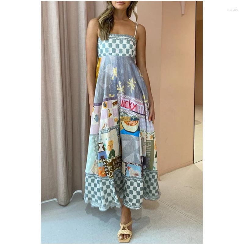Casual Dresses Fashion Strap Sleeveless High Waist Corset Halter Bohemian Dress Streetwear Summer Women Sexy Floral Print Vacation