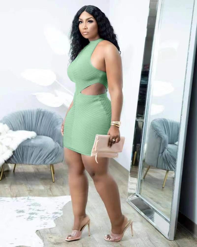 Casual Dresses 2023 Summer Fashion Mini Skirt Women O-neck Off-the-shoulder Hollow Solid Color Tight Sexy Club Party Dress Vestidos