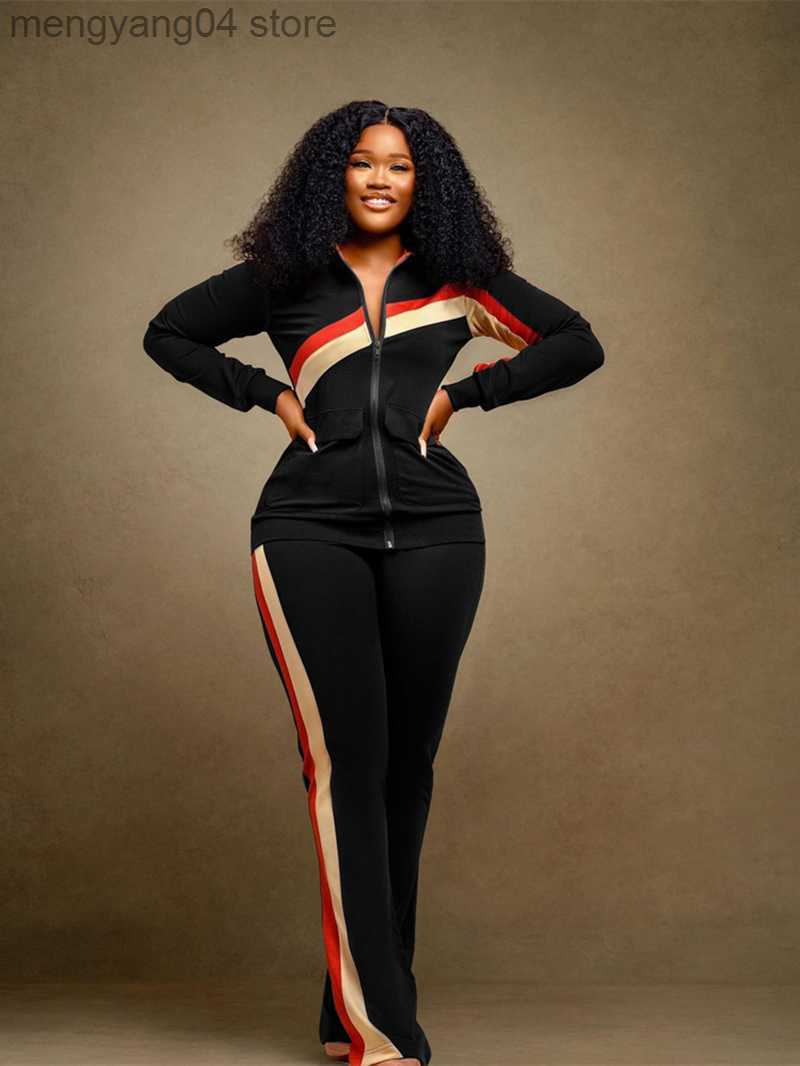 Women's Two Piece Pants Casual Tracksuit Women Two 2 Piece Set Outfits Autumn Clothing Zip Up Patchwork Top and Pants Suit Streetwear Woman Match