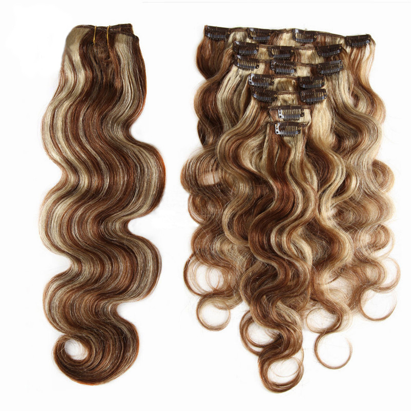Yirubeauty Peruvian Human Hair 120g 70g Body Wave Clip In Hair Extensions 10-30inch 4/613 Piano Color