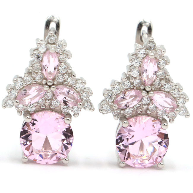 Stud 24x14mm Arrival 6 7g Real Green Emerald Pink Kunzite Aquamarine CZ Woman s 925 Solid Sterling Silver Earrings 230714
