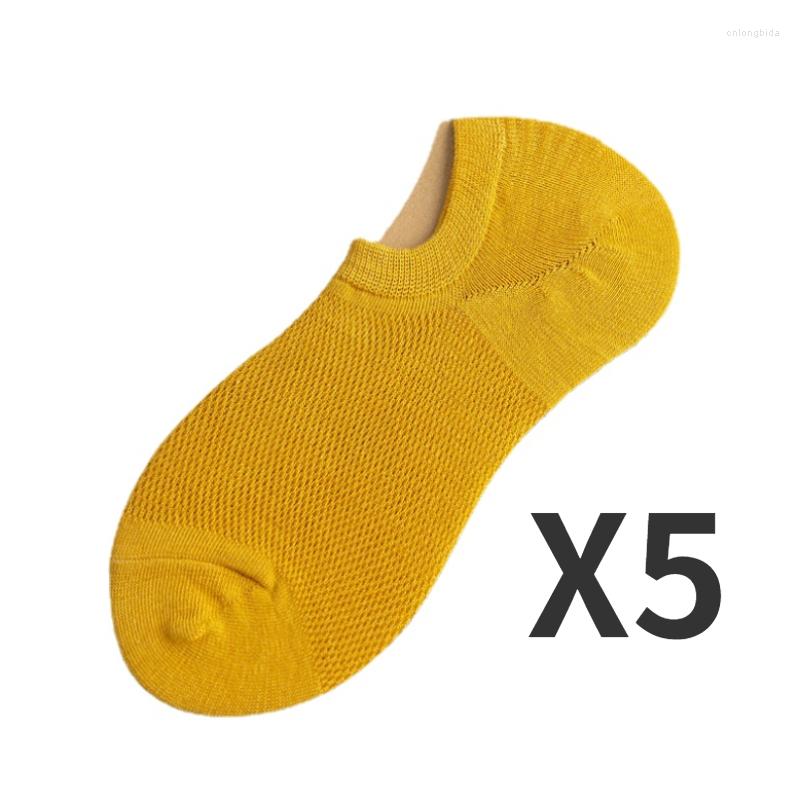 Mens Socks 5 Pair Set Cotton Mesh For Men No Show Invisible Low Cut Summer Silicone Thin Sock Non-Slip Breathable Ankle Comfortable