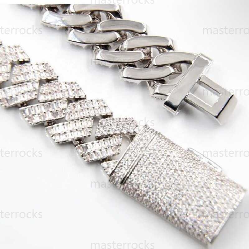 Pendant Necklaces Fancy Iced Out Emerald Cut 20 mm Moissanite Cuban Link Chain Sterling Silver 925 Cuban Link Chain