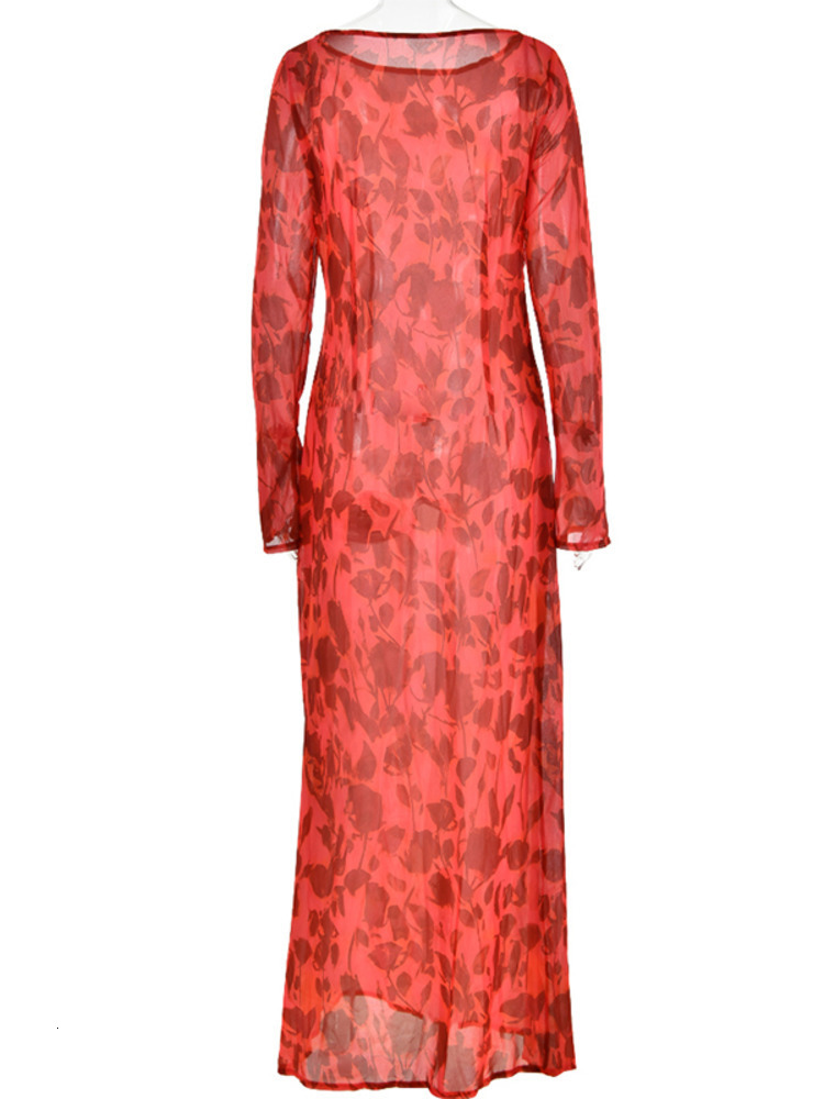 Urban Sexy Dresses JULISSA MO Ladies Elegant Chiffon Floral Print Flare Sleeve Maxi Dress For Women's Summer Slim Beach Holiday Party Dress Vesti