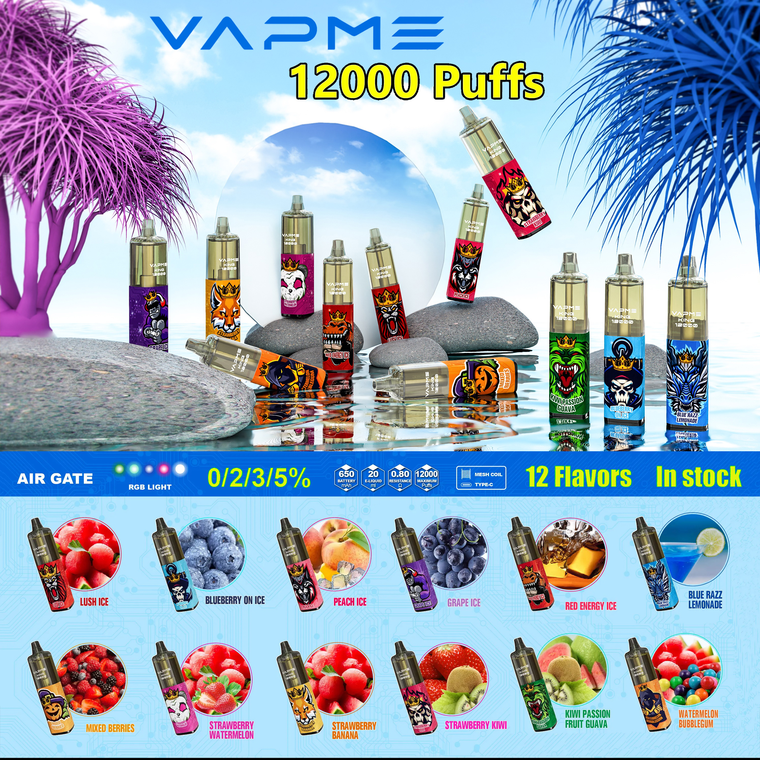 Original VAPME(SIDIA) 12000 Puffs Disposable Vape E-Cigarettes RGB Light Rechargeable Battery 0% 2% 3% 5% 12 Flavors Optional 12K Vaporizer Big Cloud Mesh Coil VS Tornado
Original VAPME(SIDIA) 12000 Puffs Disposable Vape E-Cigarettes RGB Light Rechargeable Battery 0% 2% 3% 5% 12 Flavors Optional 12K Vaporizer Big Cloud Mesh Coil VS Tornado