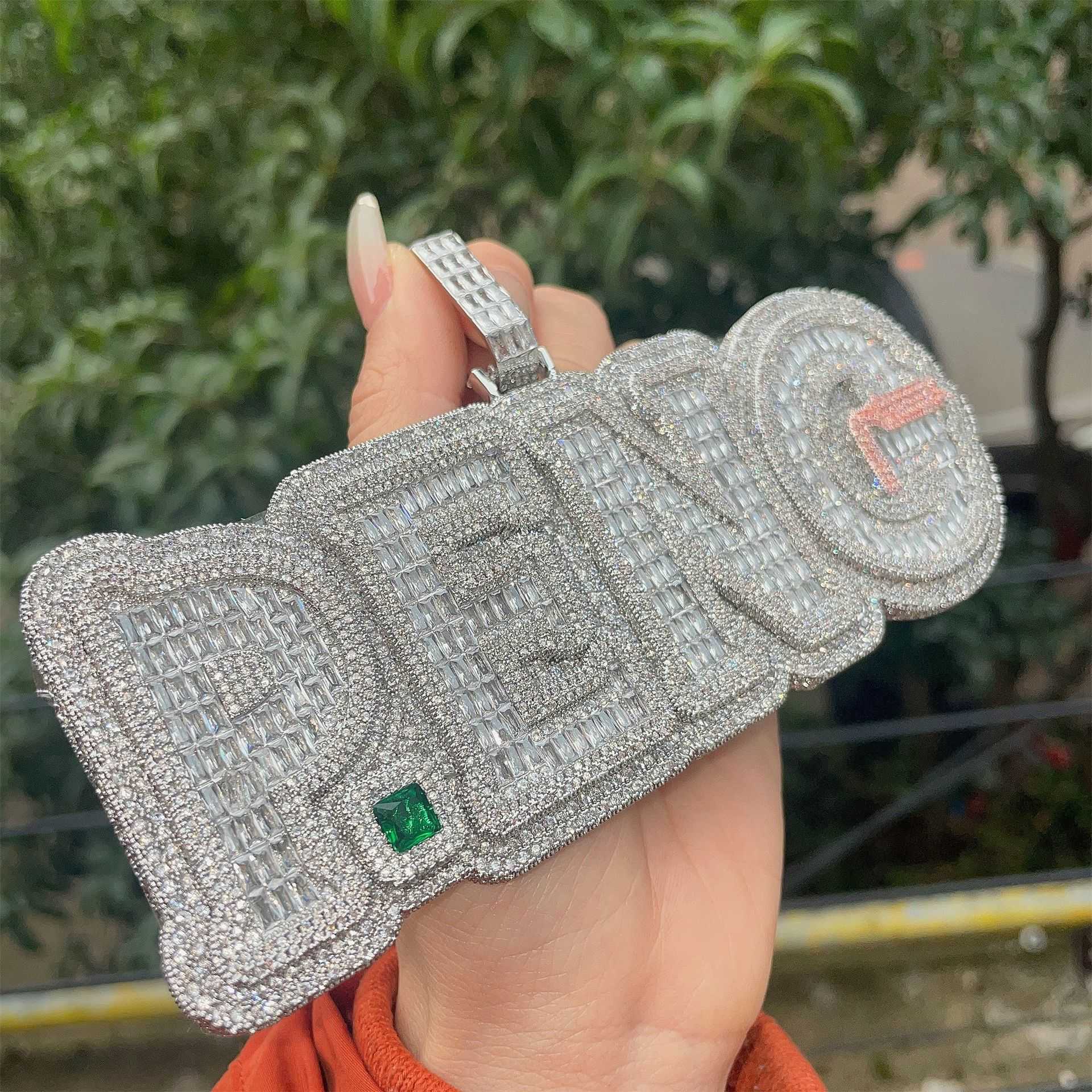 Hip Hop Necklace for Men's Customized Alphanumeric Brass Zircon Plated True Gold Trend Personalized Extra Large Pendant