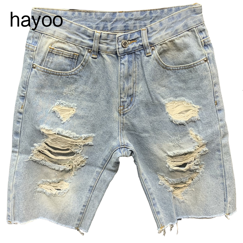 Men's Jeans Ripped denim shorts men's light blue fifth pants trendy allmatch loose woolen split stitching short jeans 230714
