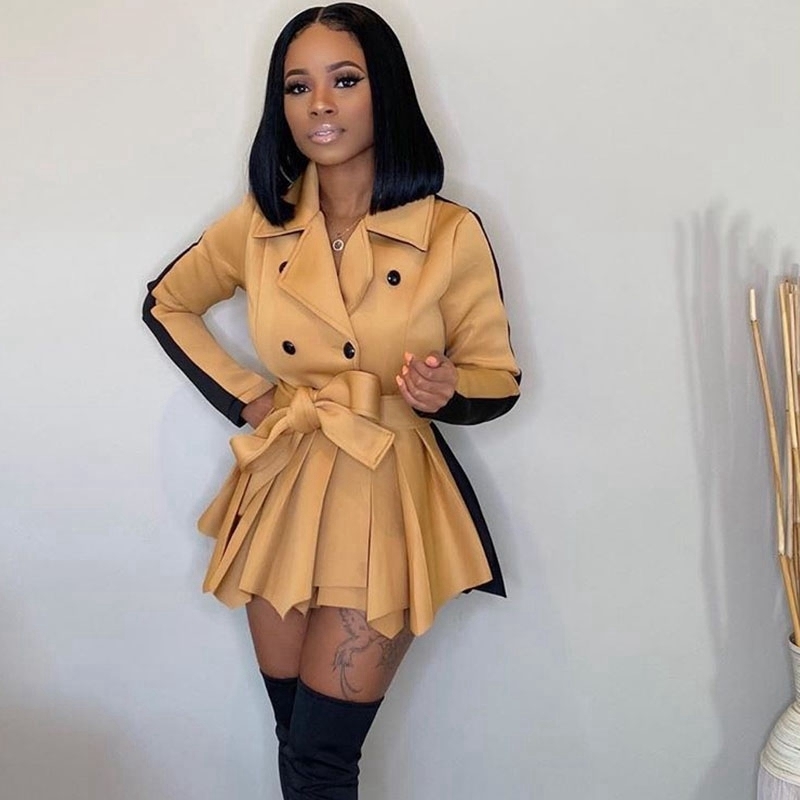 Urban Sexy Dresses White Blazer Dres Autumn Winter Long Sleeve Elegant A Line Short Pleated Mini with Belt Night Club Party 230713