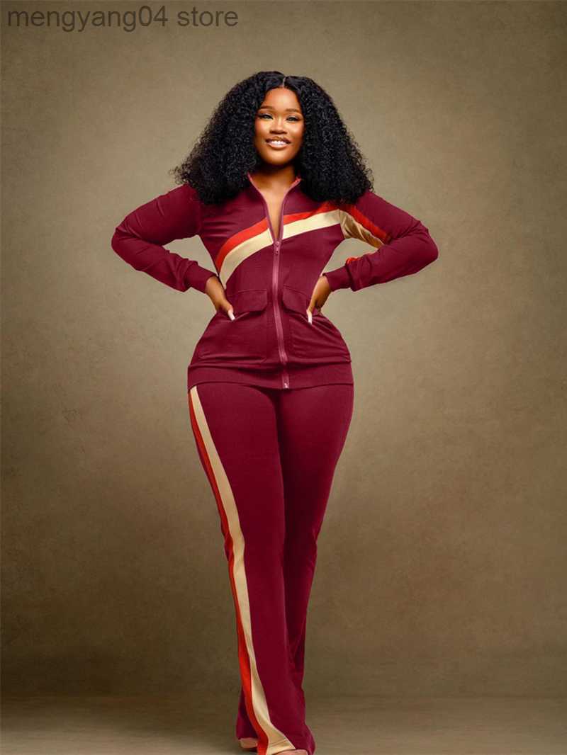 Women's Two Piece Pants Casual Tracksuit Women Two 2 Piece Set Outfits Autumn Clothing Zip Up Patchwork Top and Pants Suit Streetwear Woman Match