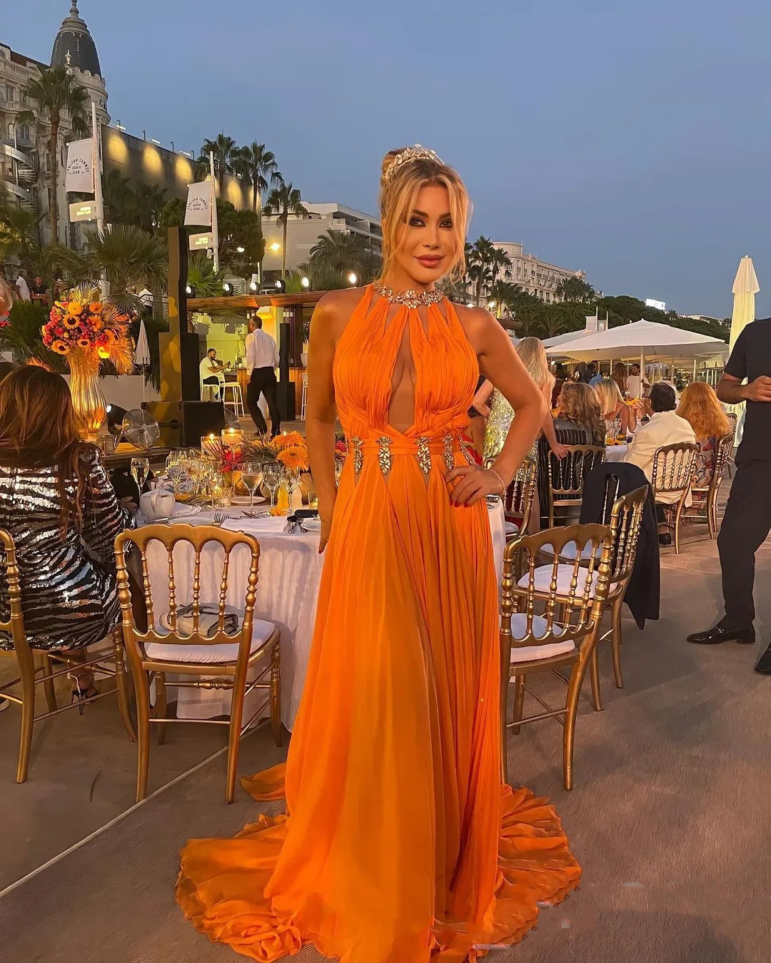 Orange Sexy Chiffon A E Prom Party Dresses For Women High Neck With Sparkly Beaded Or Length Formal Birthday Evening Gowns Mal Mal