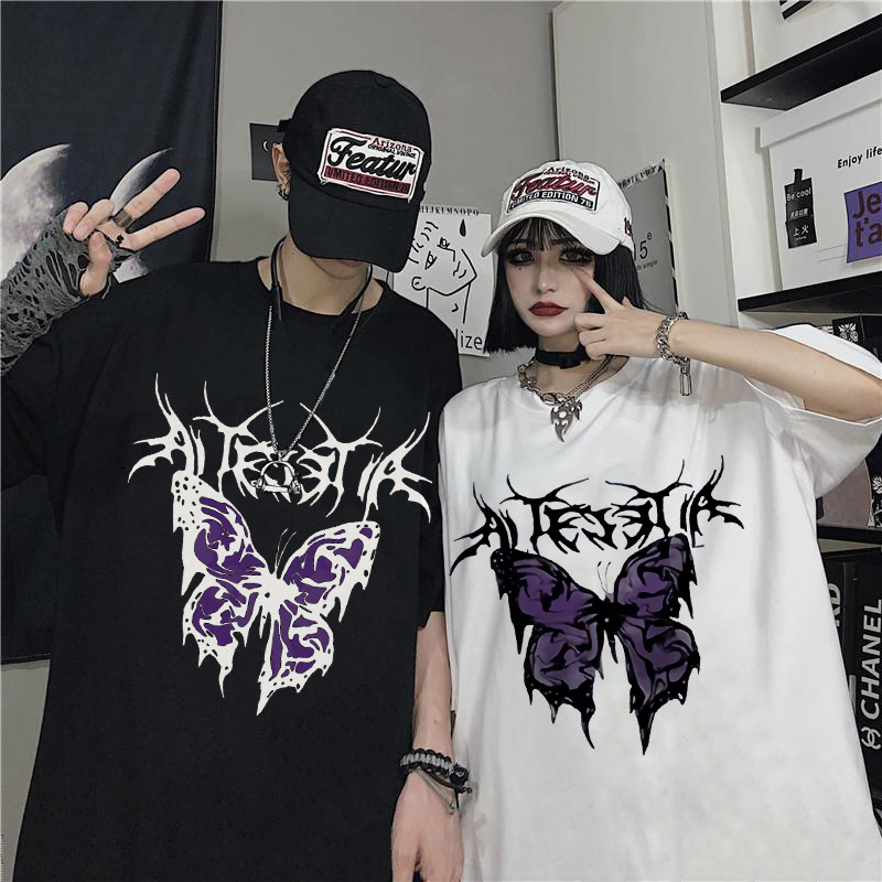 Mens Tank Tops T Shirt Punk Butterfly Harajuku Dark Men Oversized Swag Unisex Short Sleeve Hip Hop Gothic Male Tshirts 230713