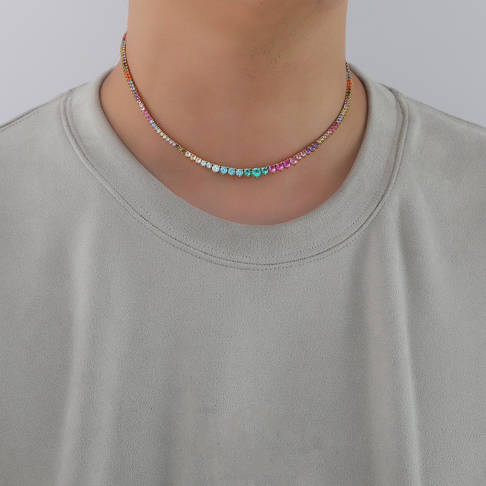 Hip Hop Colorful 5A Zircons Tennis Chain Necklace Men Women Collar Choker Jewelry
