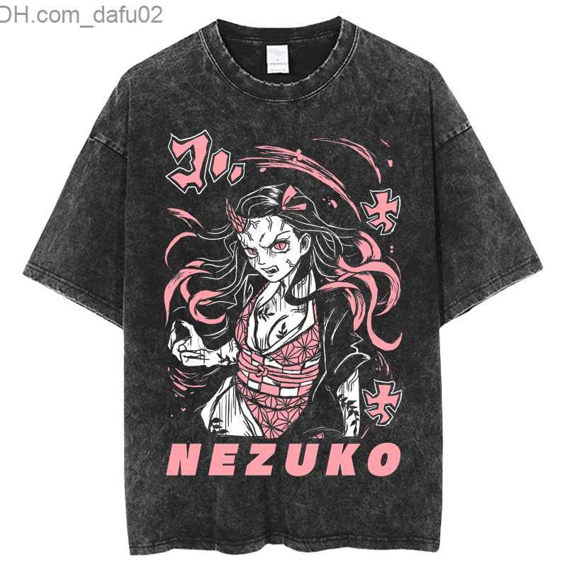 Men's T-Shirts Anime Kimetsu no Yaiba Demon Slayer Washed Tshirts Men Women Inosuke Manga Print Tops Tees for Summer Gothic HarajukuStreetwe