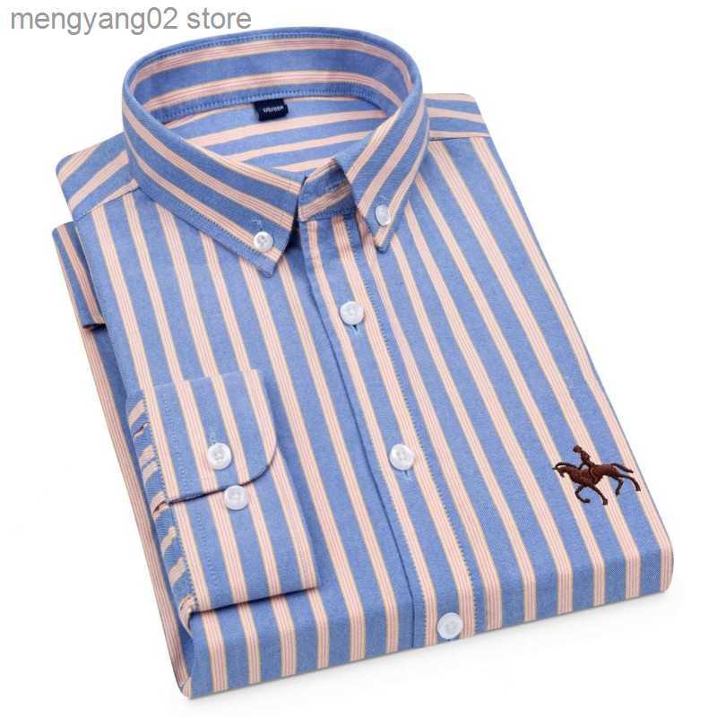 Men's Casual Shirts Men Fashion Oxford 100% Cotton Thin Shirts Long Sleeve Casual Slim Solid Color Plaid Print Stripe Formal Dress Shirt Plus S~7XL T230714
