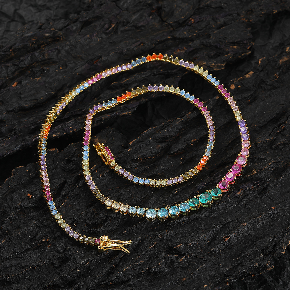 Hip Hop Colorful 5A Zircons Tennis Chain Necklace Men Women Collar Choker Jewelry